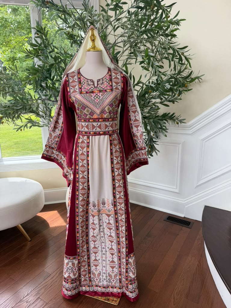 White Embroidery Tatreez Red Thobe