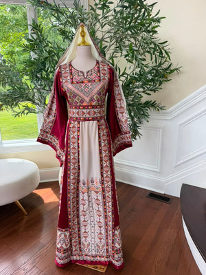 White Embroidery Tatreez Red Thobe