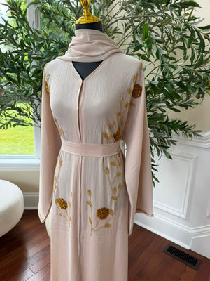 Cream Golden Floral Abaya