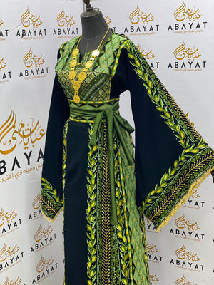 Emerald Green & Black Palestinian Embroidered Thobe