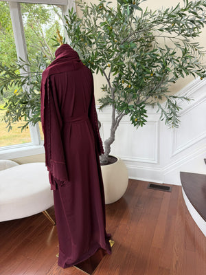Burgundy Elegance Beaded Charm Abaya
