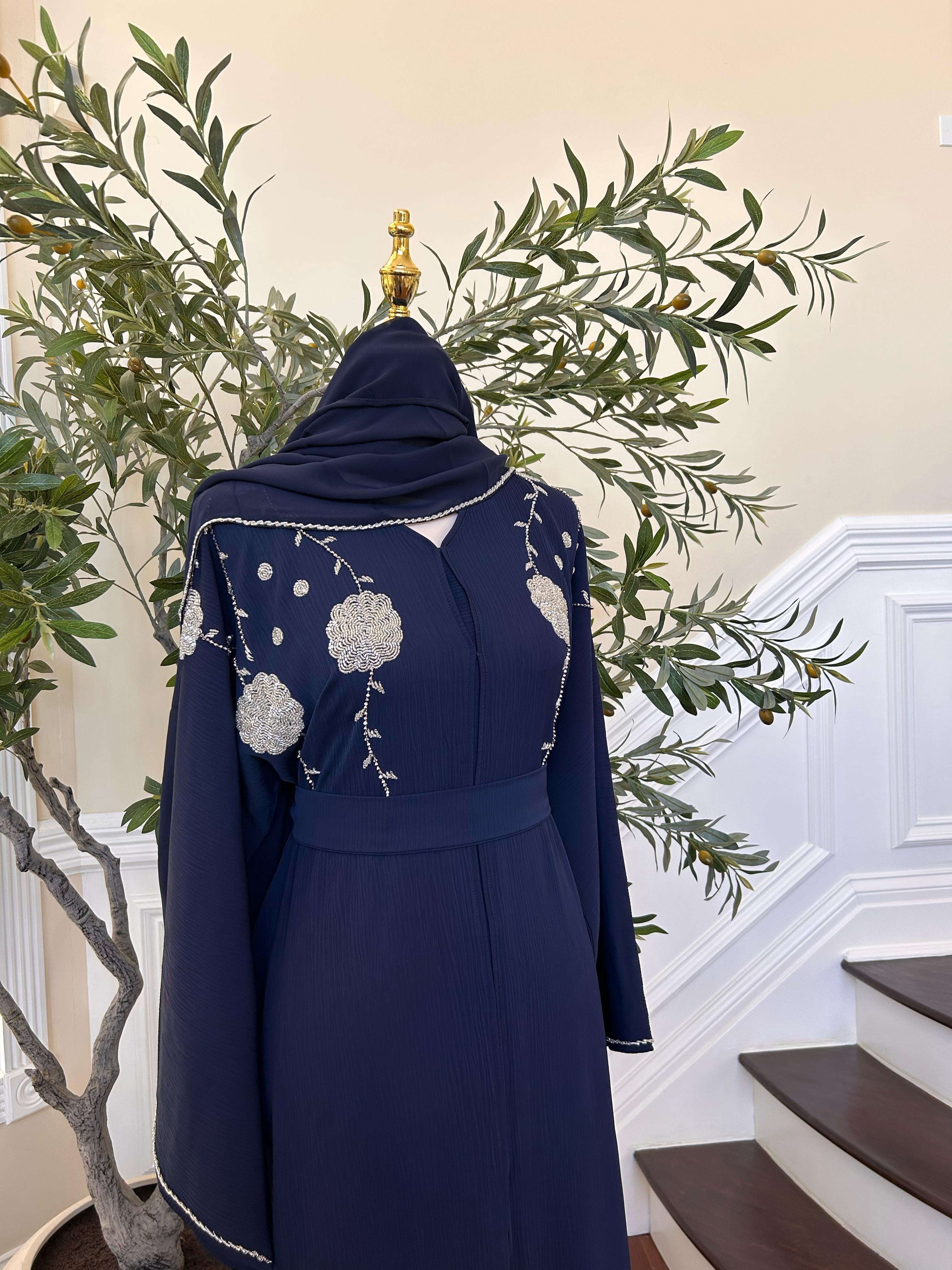 Blue Beaded Charm Abaya