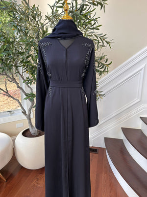 Navy Blue Rose Floral Abaya