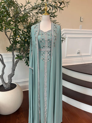Mint Blue Silver Stone Elegance Kuftan