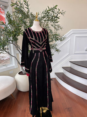 Black Velvet Beaded Stone Thobe