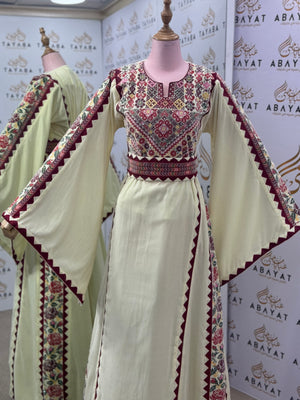 Heritage Thobe – Burgundy & Rose Floral Palestinian Embroidery