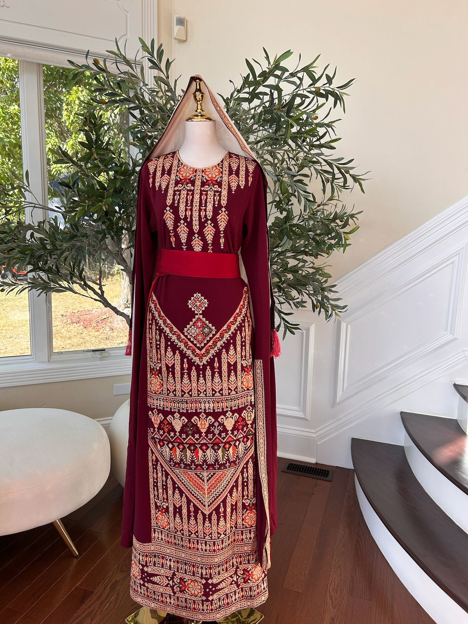 Burgundy Tatreez Embroidery Thobe