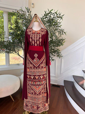Burgundy Tatreez Embroidery Thobe