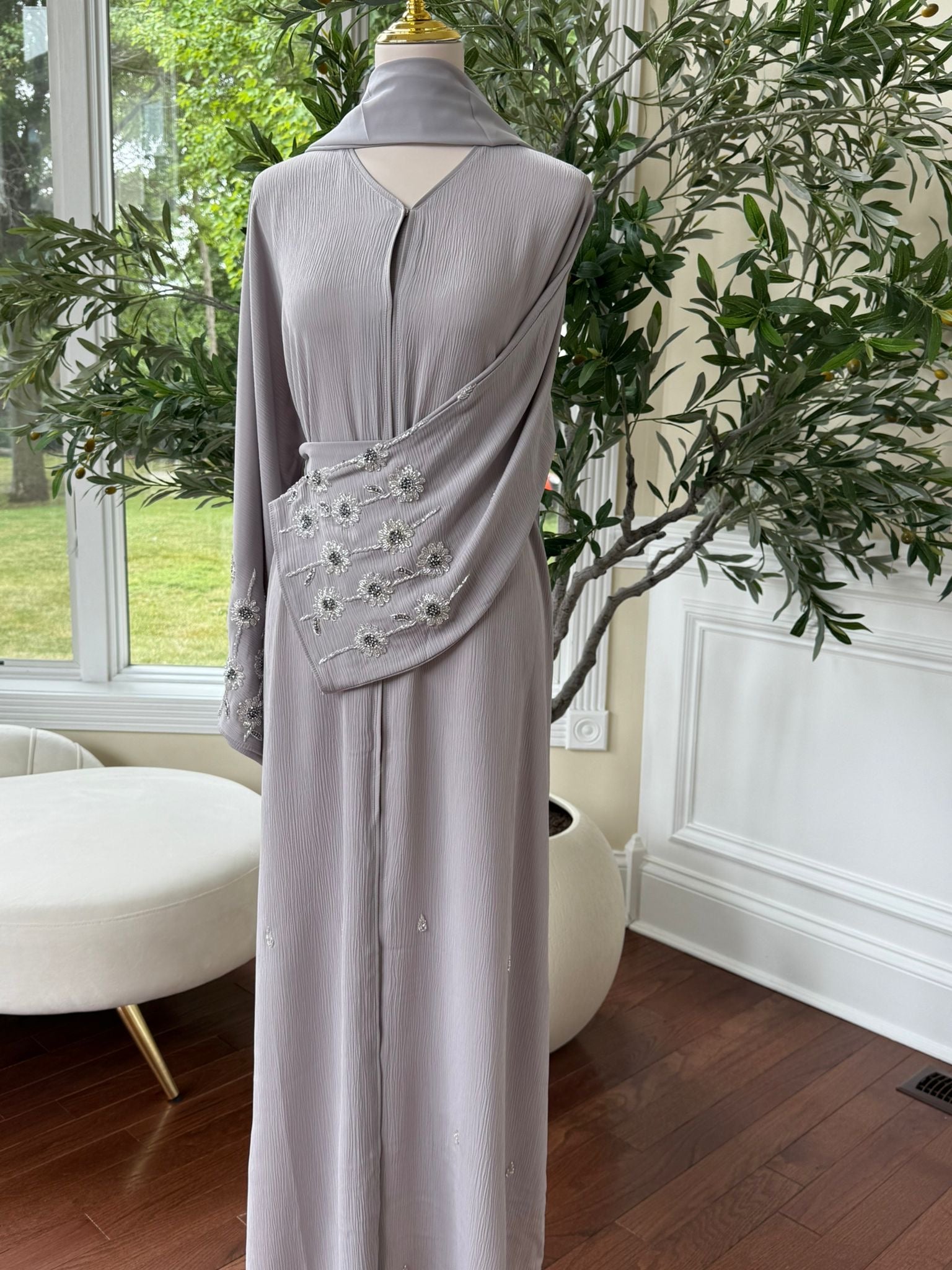 Floral Sleeve Crystal Abaya