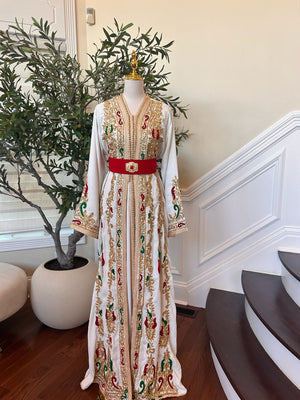 White and Red Detailed Kuftan