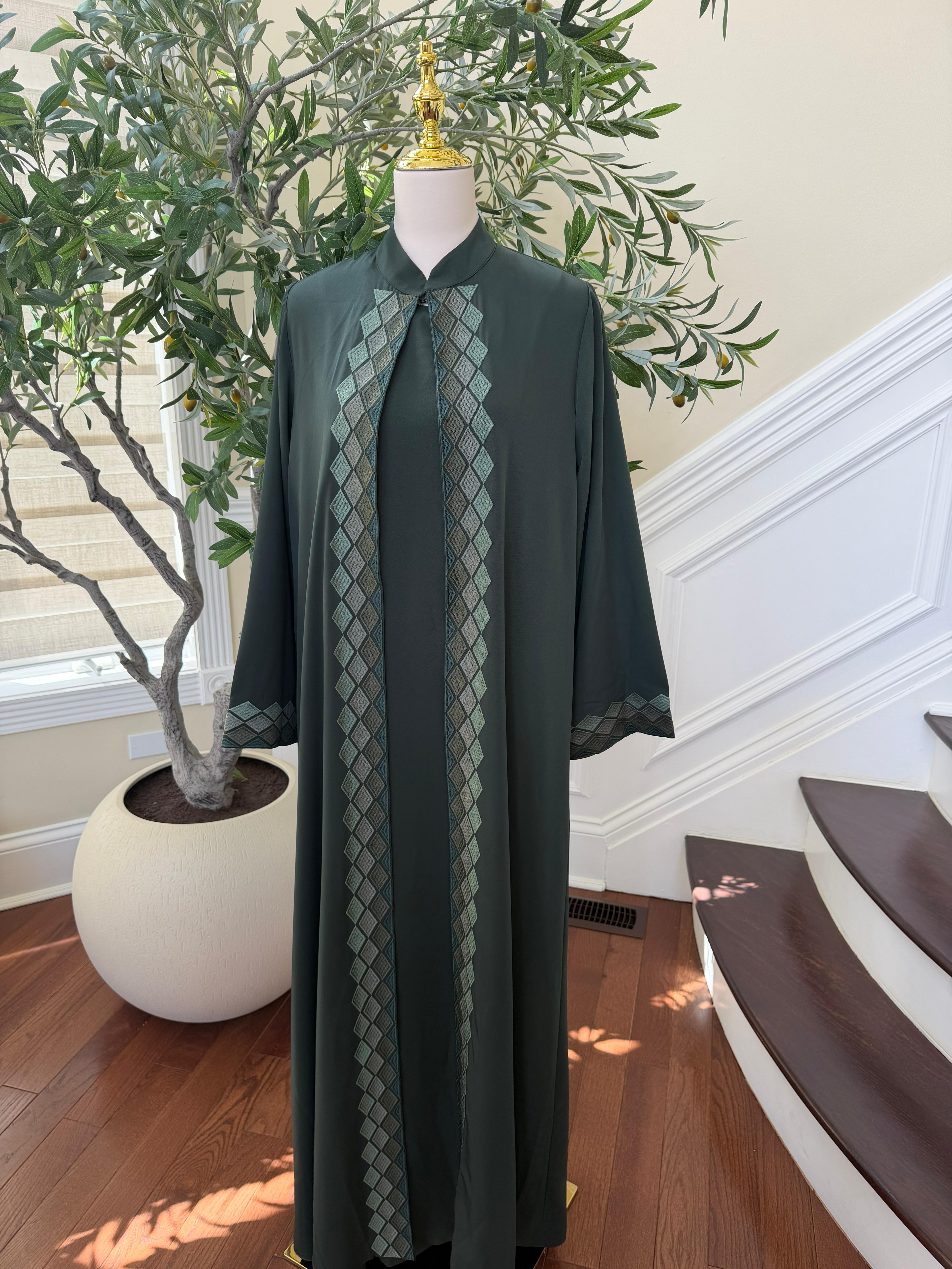 Green Two Piece Cardigan Abaya