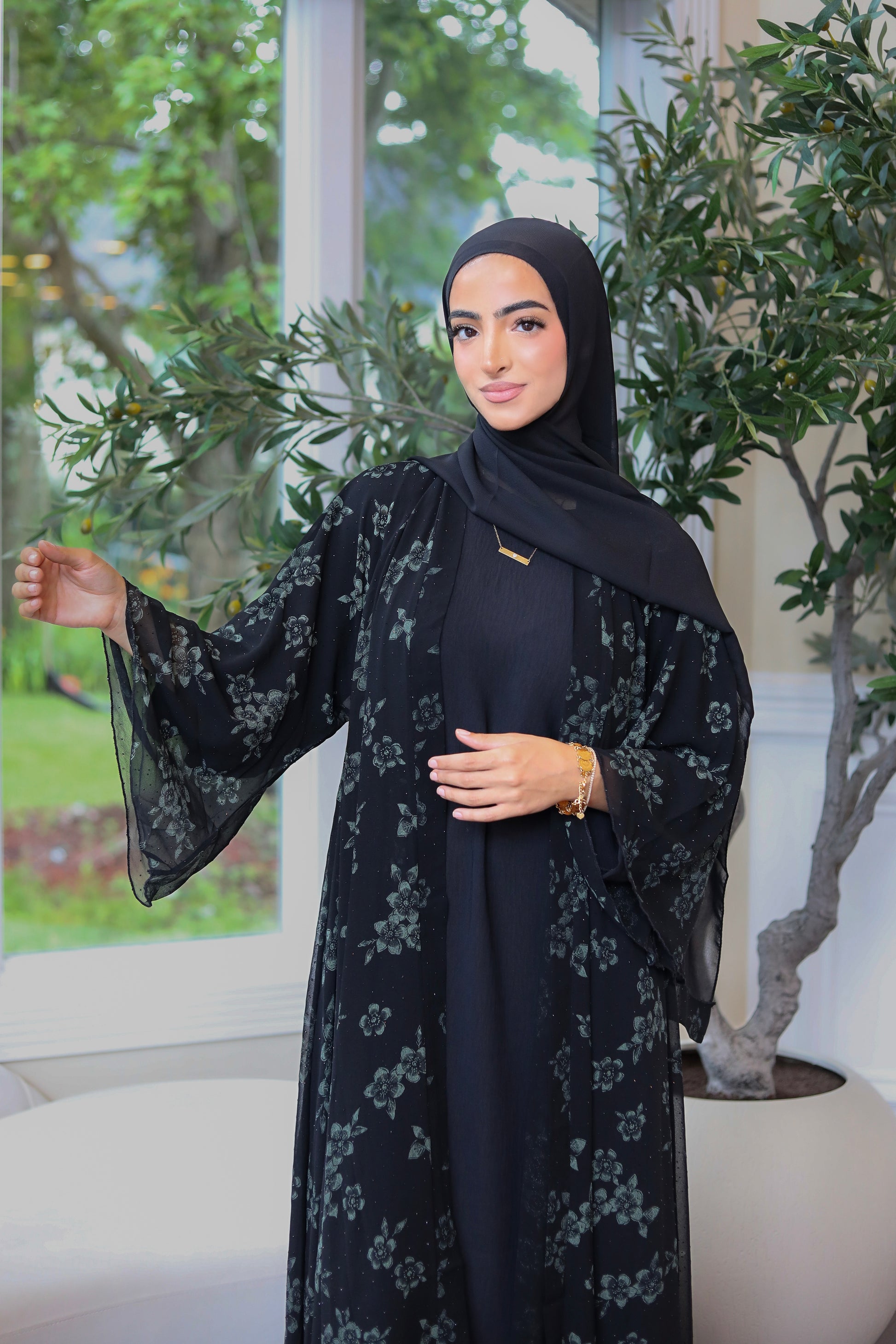 Black Ruffled Shimmer Abaya
