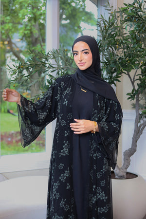 Black Ruffled Shimmer Abaya