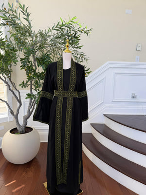 Black Embroidery Green Tatreez Two Piece Thobe