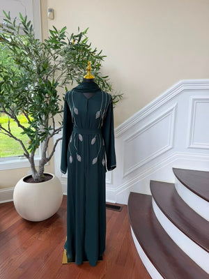 Emerald Green Beaded Charm Abaya