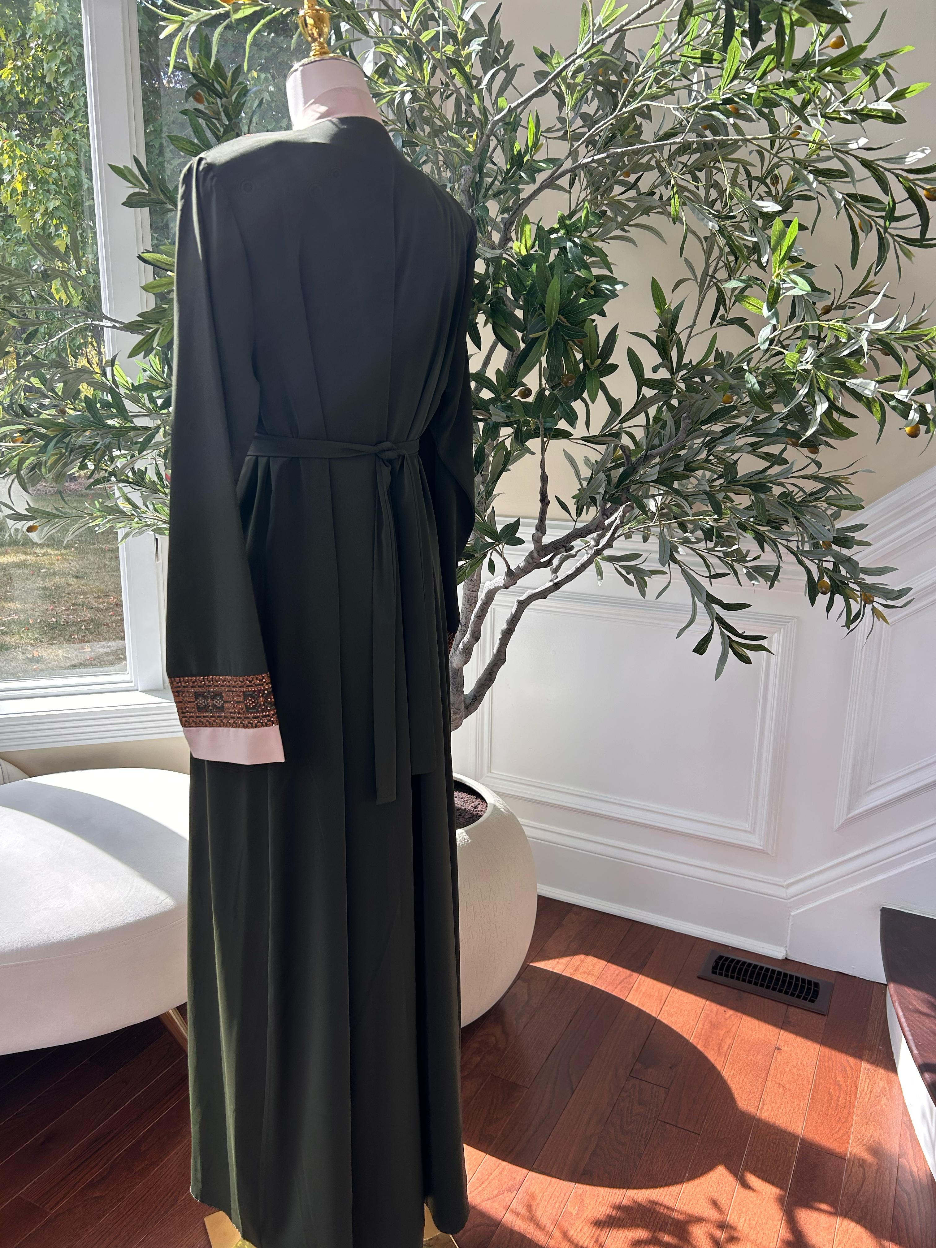 Green Two Piece Beaded Tatreez Abaya