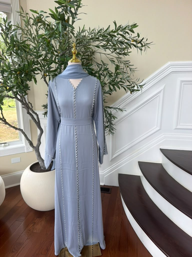 Baby Blue Beaded Elegance Abaya