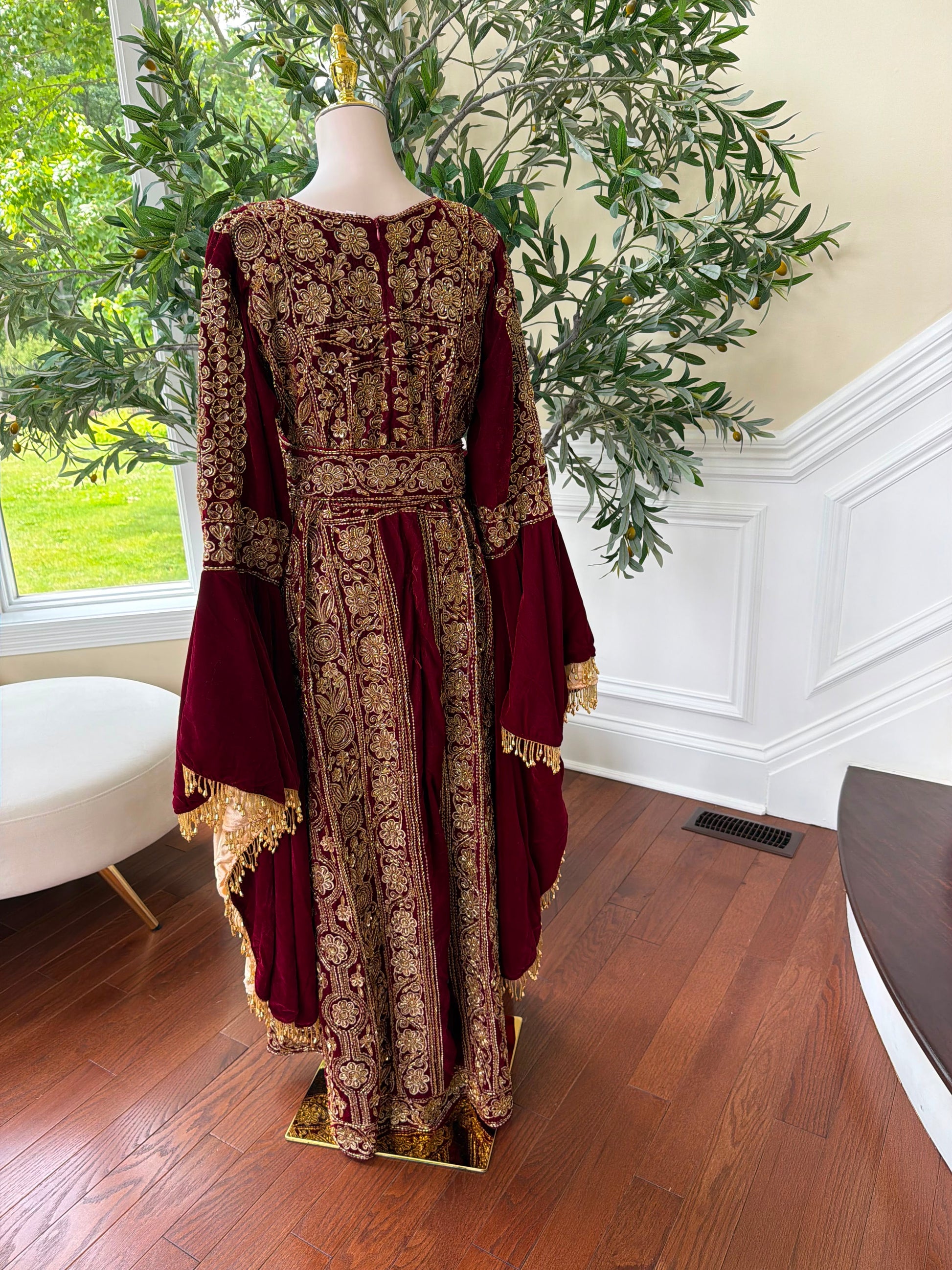 Velvet Red Beaded Elegance Thobe