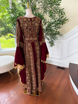 Velvet Red Beaded Elegance Thobe
