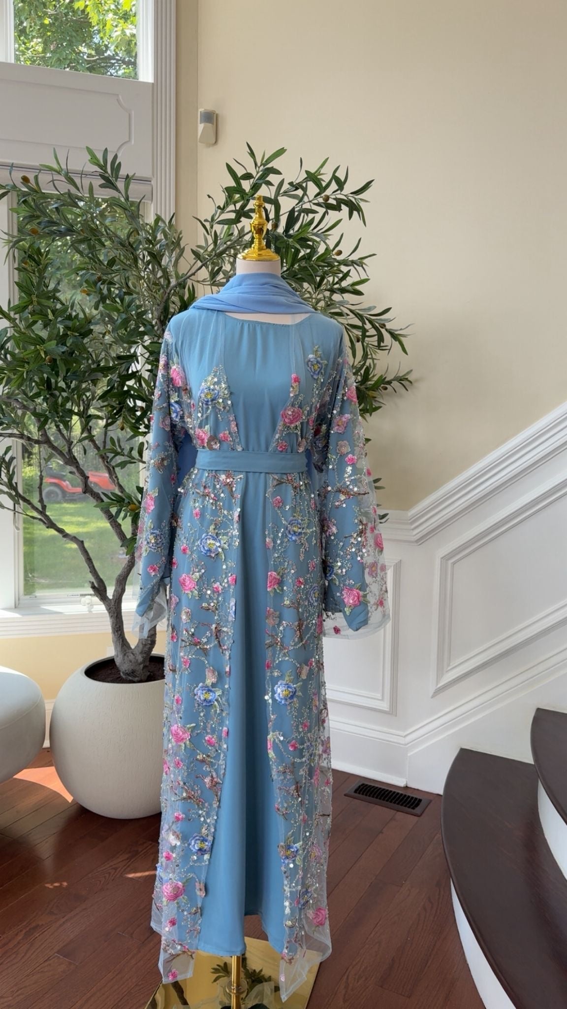 Sky Blue Ethereal Bloom Abaya