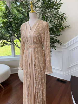Beige Beaded Two Piece Kuftan