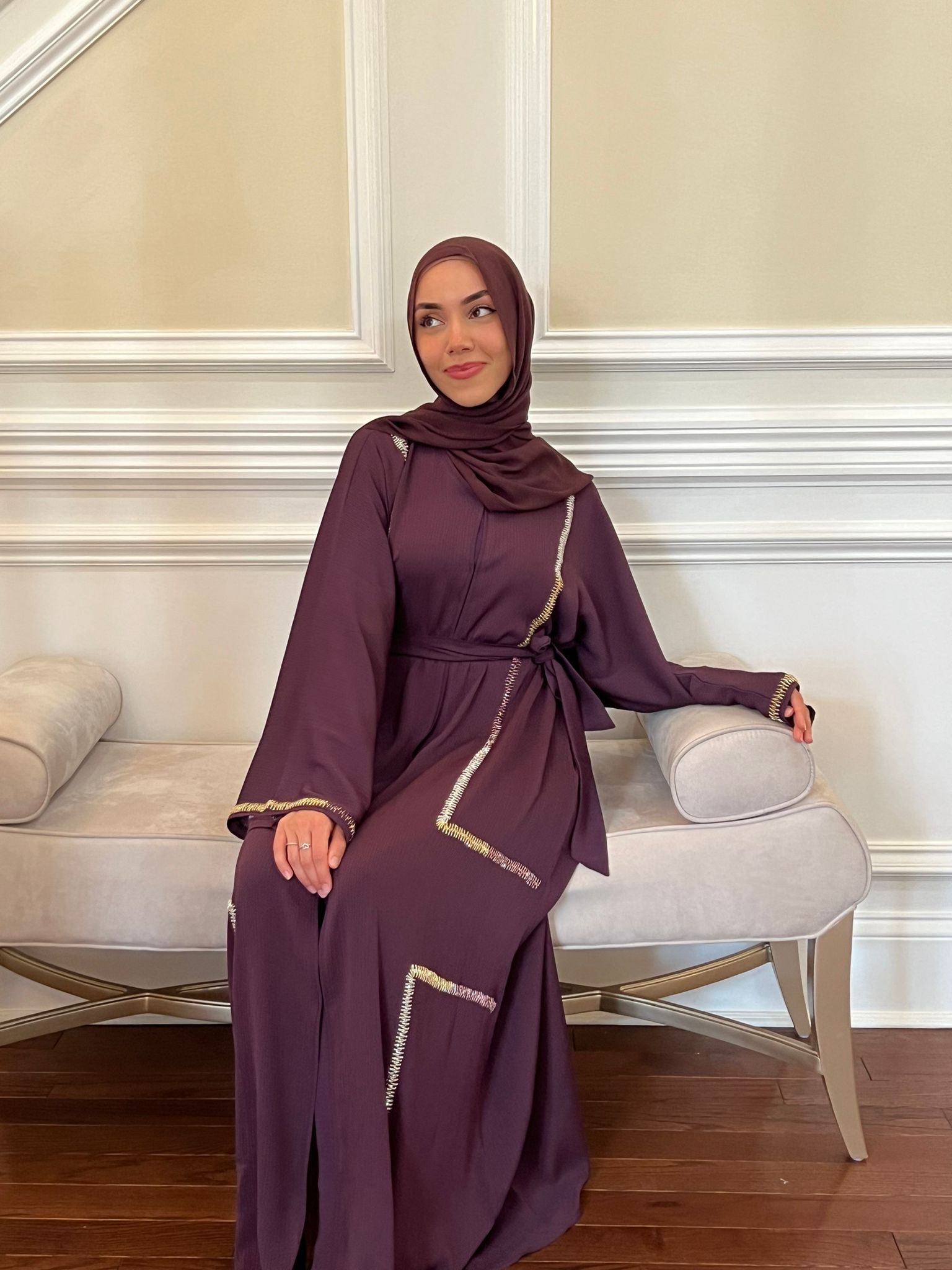 Elegant Purple Stone Handwork Abaya