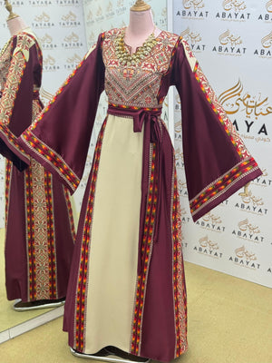 Palestinian Heritage Thobe – Burgundy Panel Design