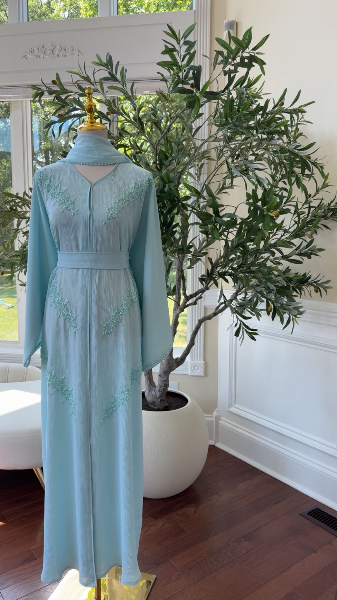 Baby Blue Vine Abaya – Modest Occasion Wear