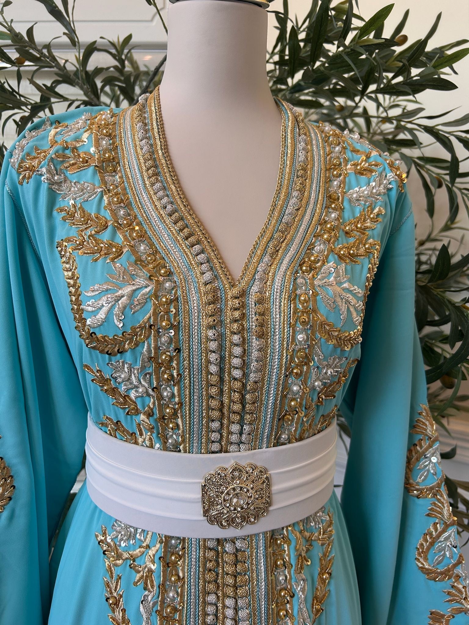 Mint Blue Golden Charm Detail Kuftan