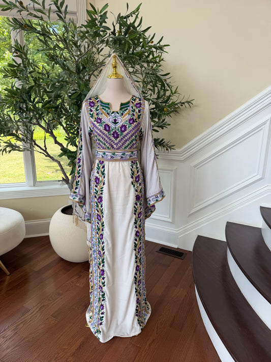 Velvet White Stone Purple Embroidery Thobe