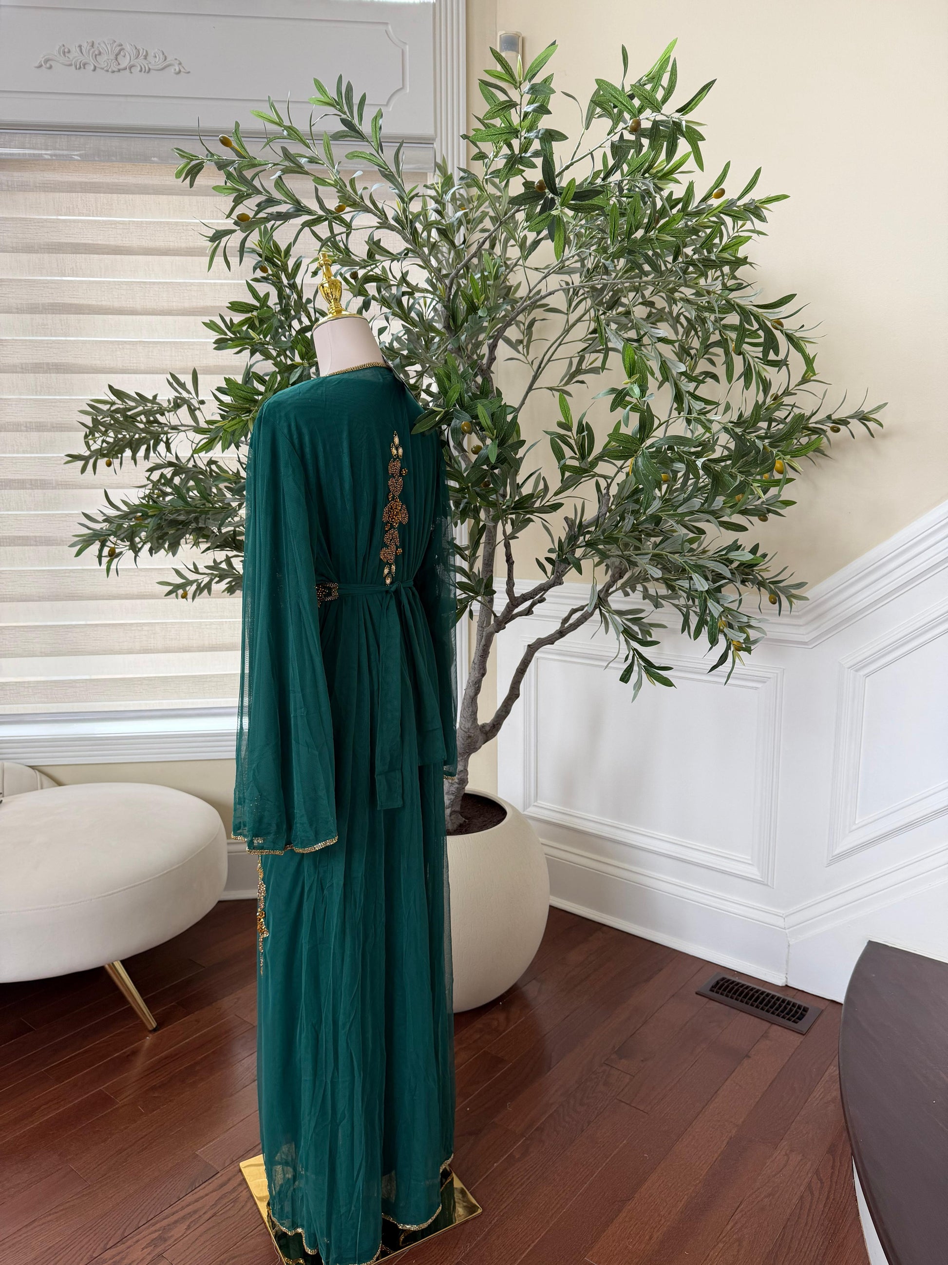 Emerald Green Golden Cardigan Abaya