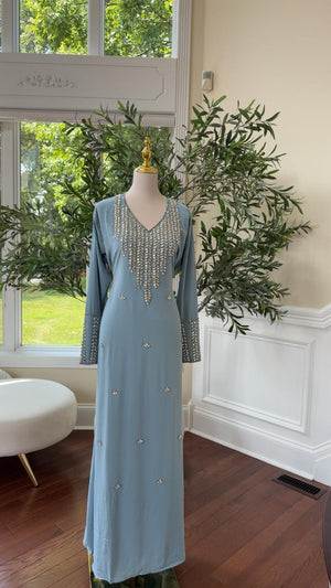 Sky Blue Glamour Kaftan – Embellished for Special Occasions