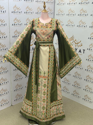 Classic Olive & Cream Traditional Embroidery Thobe