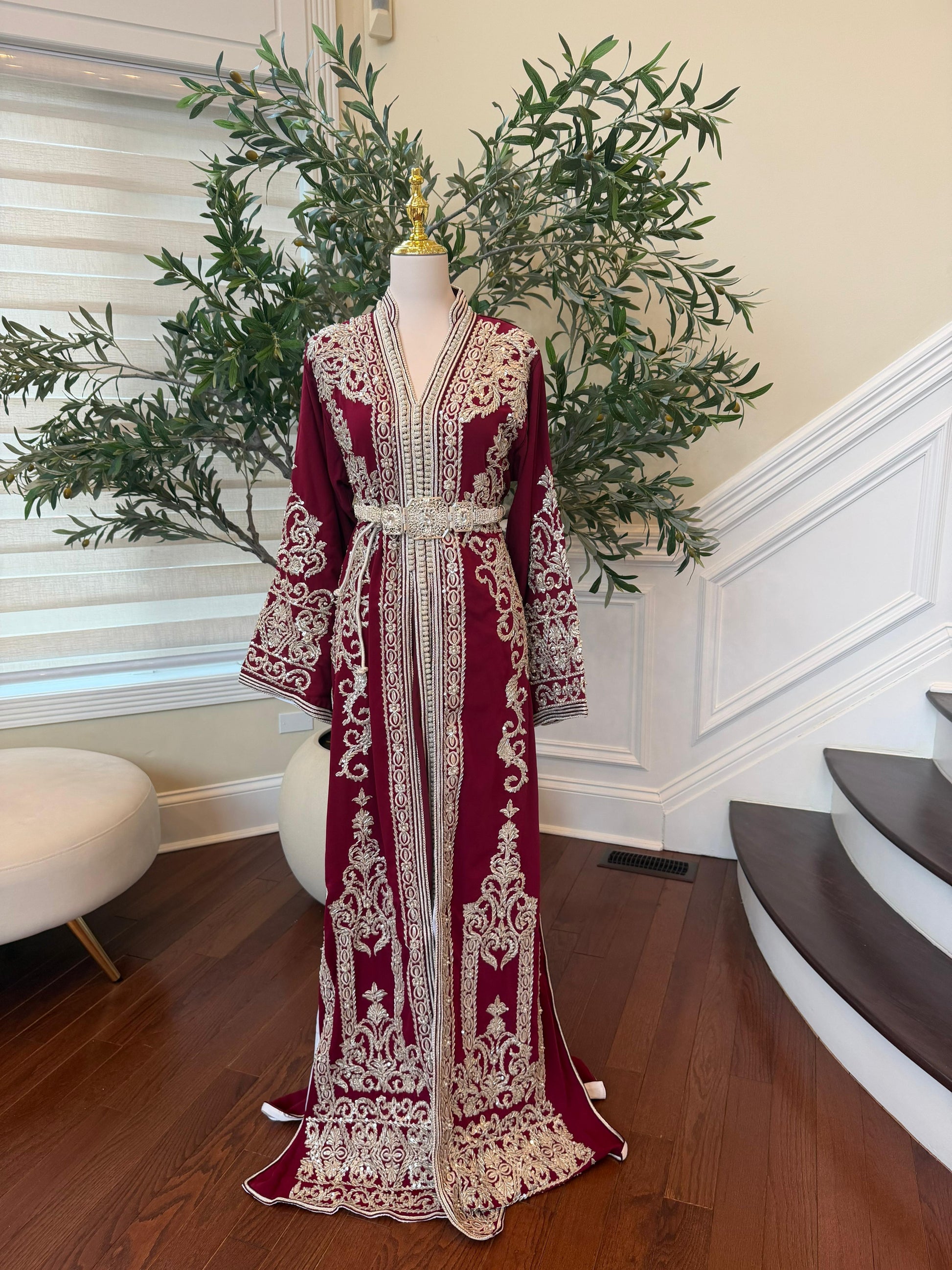 Red Royale Silver Embroidered Kuftan