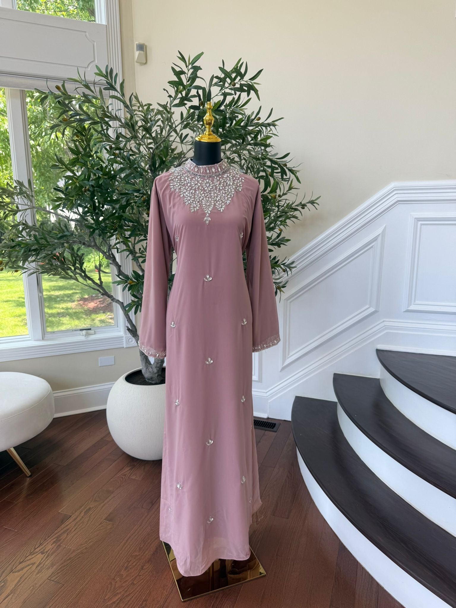 Dusty Pink Crystal Maxi Dress