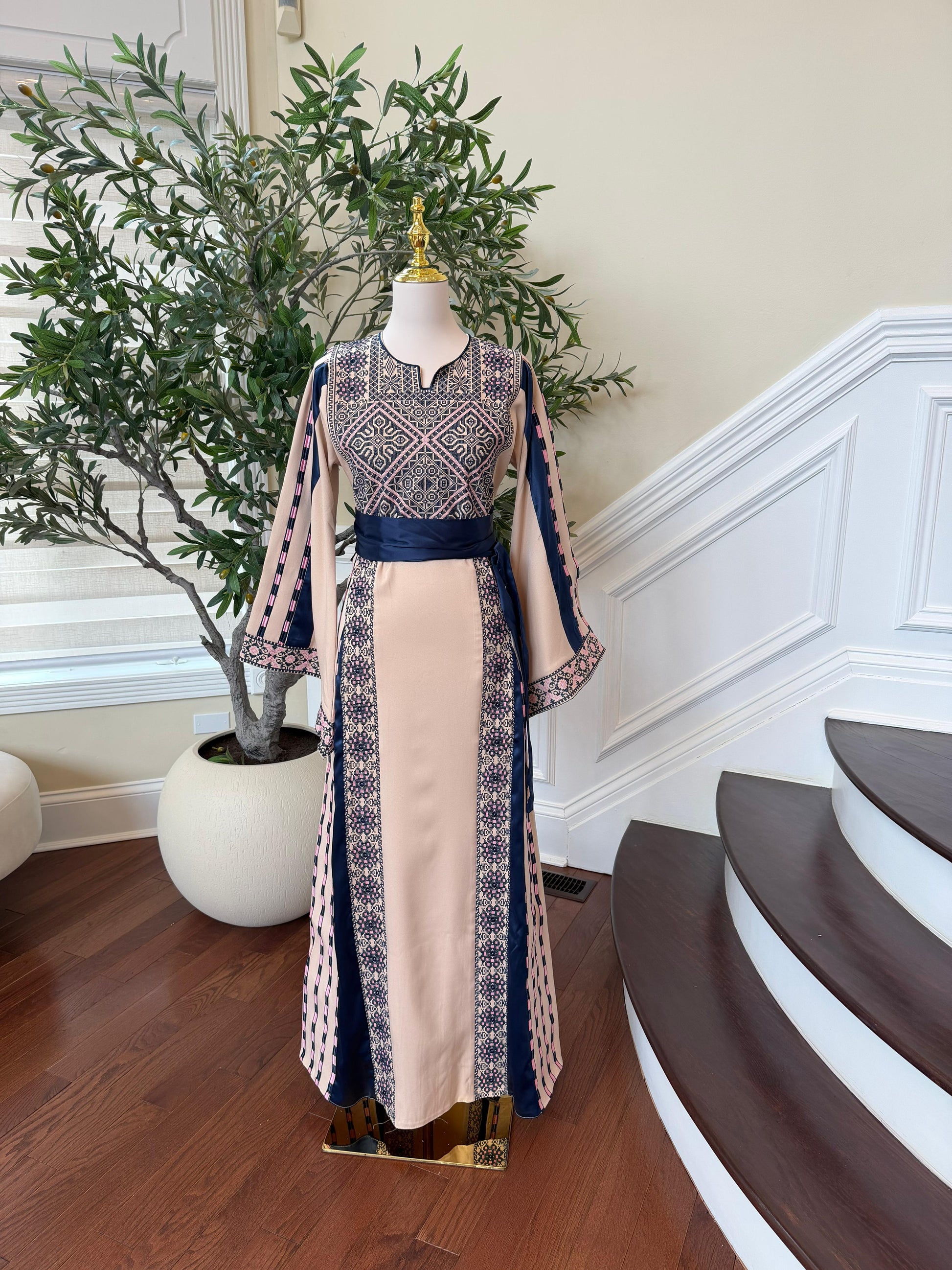 Royal Blue Embroidery Tan Thobe