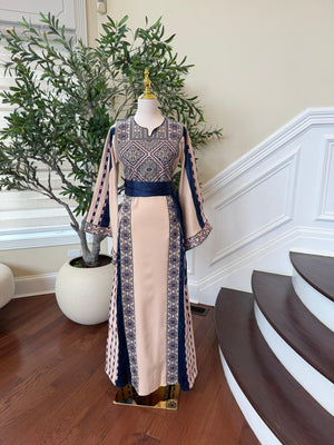Royal Blue Embroidery Tan Thobe