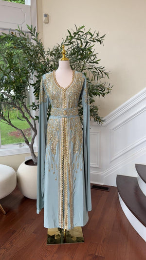 Mint Green Aurora Luxe Kuftan - Gold Essence Detail /2522