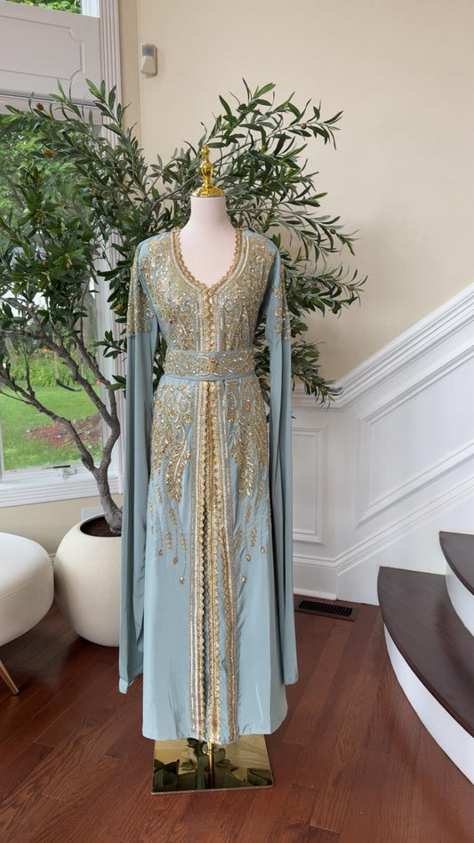 Mint Green Aurora Luxe Kuftan - Gold Essence Detail /2522