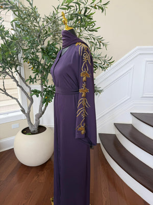 Purple Beaded Sleeve Abaya