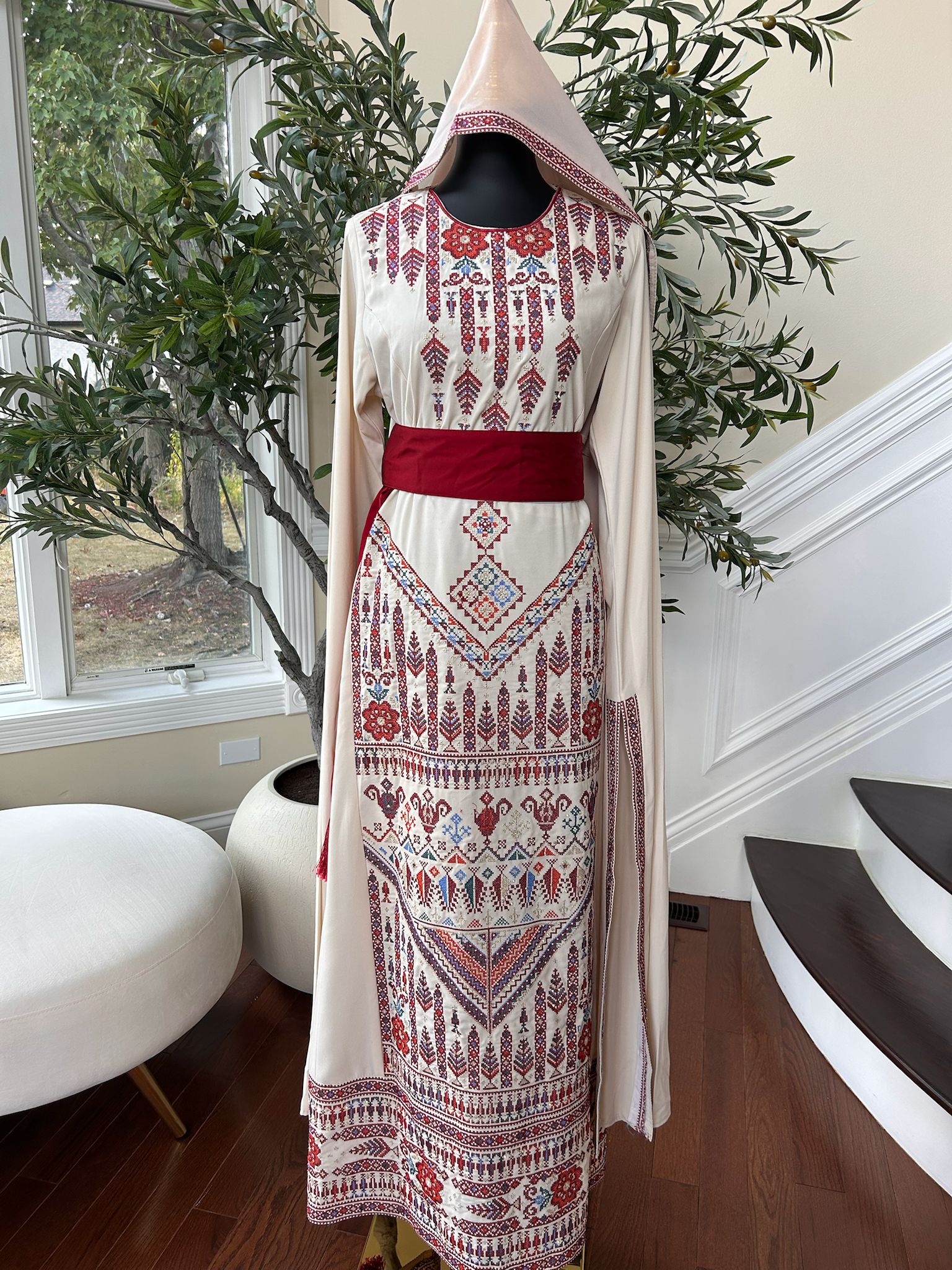 Cream Embroidery Tatreez Thobe Dress