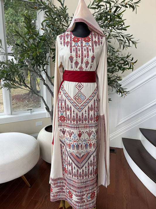 Cream Embroidery Tatreez Thobe Dress