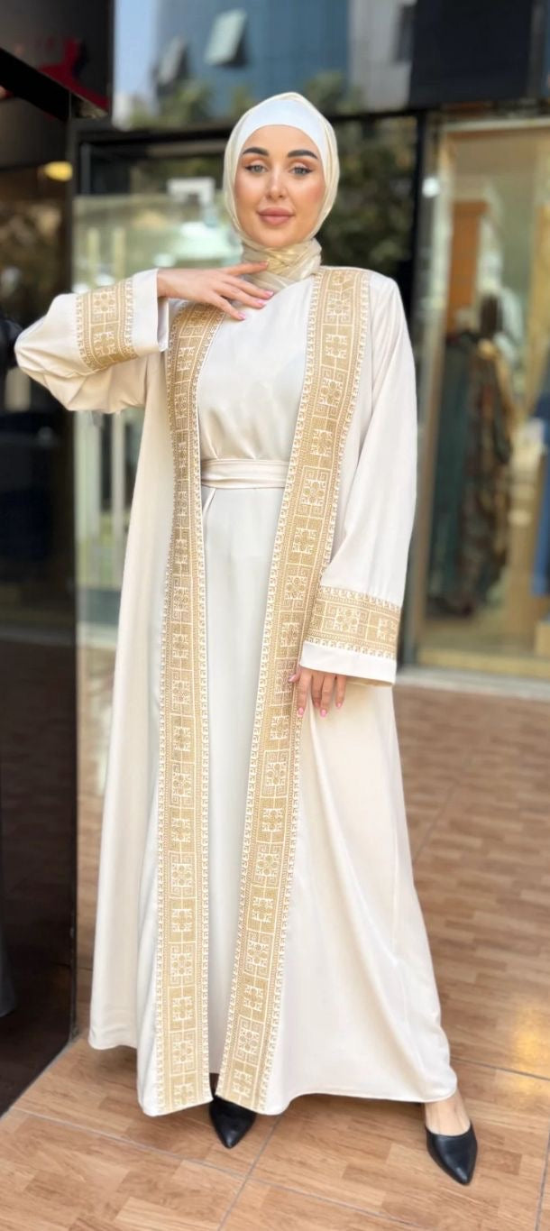 Elegant Beige Cardigan Abaya