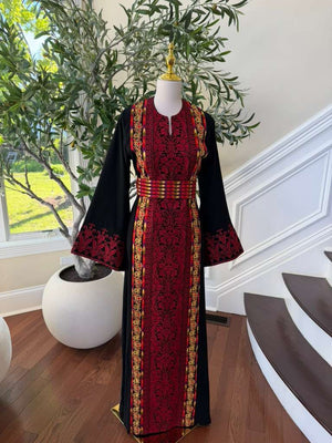 Black Embroidery Red Tatreez Elegance Thobe