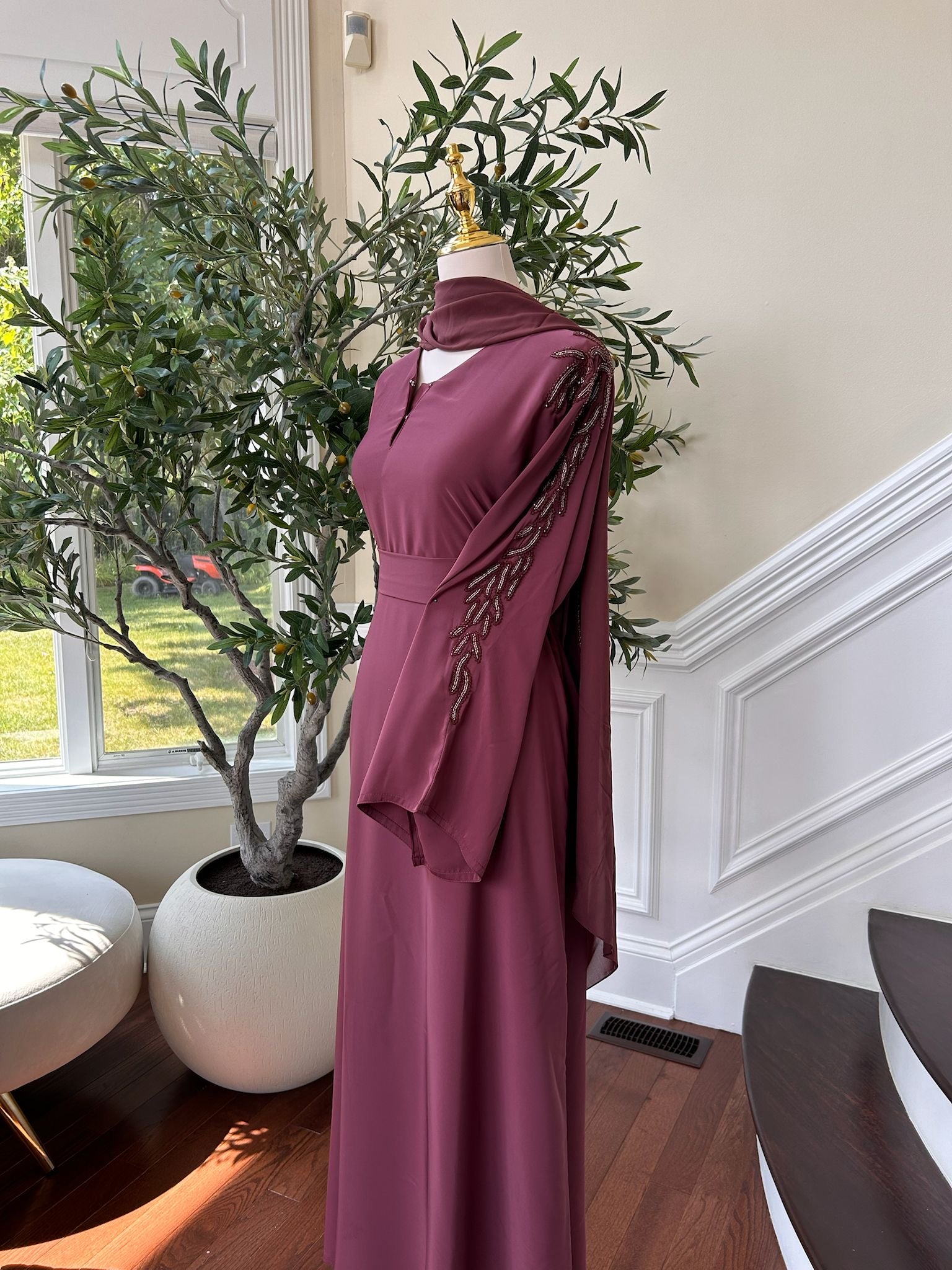Pink Floral Sleeve Charm Abaya
