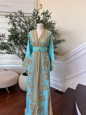 Mint Blue Golden Detail Kuftan