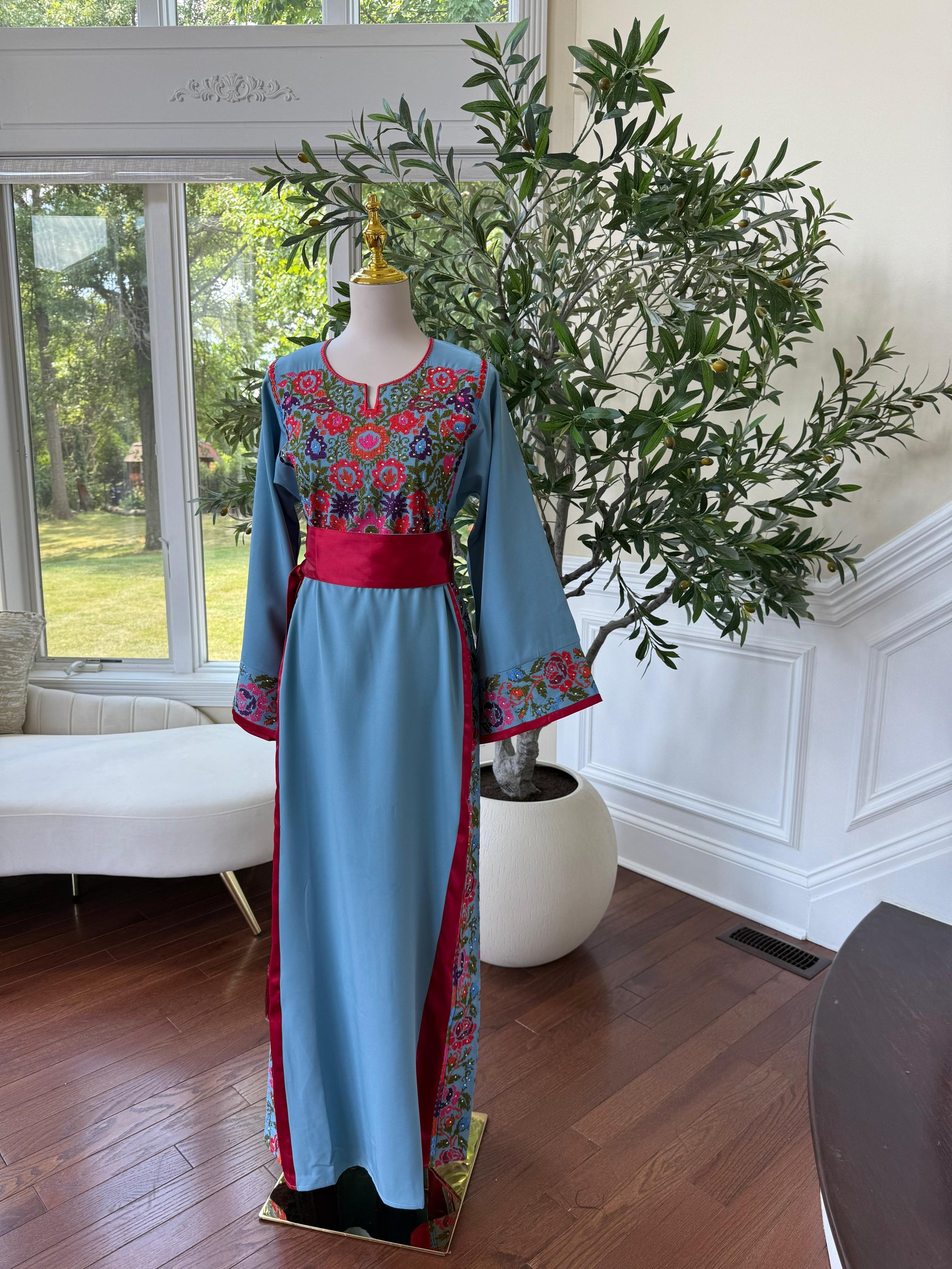 Blue Embroidery Tatreez Thobe