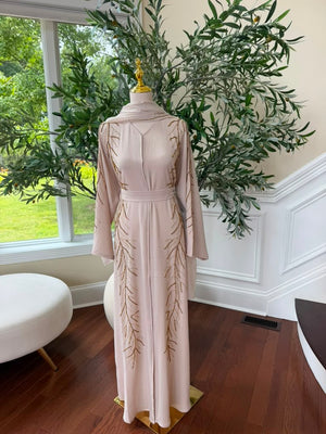 Cream Golden Beaded Abaya
