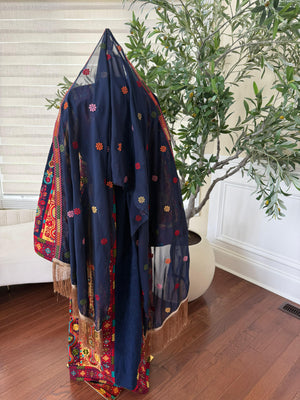 Navy Blue Tatreez Khirka Shal Mandil