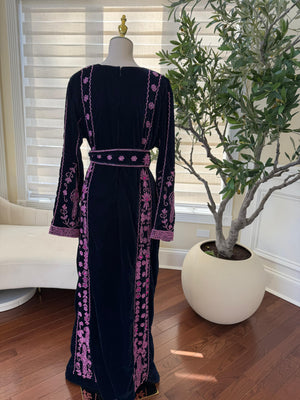 Navy Blue Velvet Pink Stone Thobe